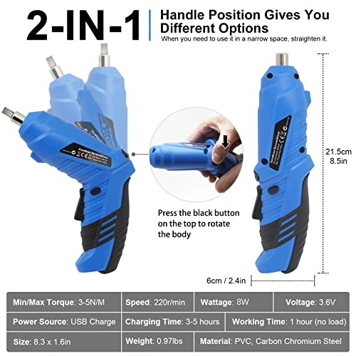 47 in 1 Cordless Screwdriver - 3.6V Rechargeable LED Light