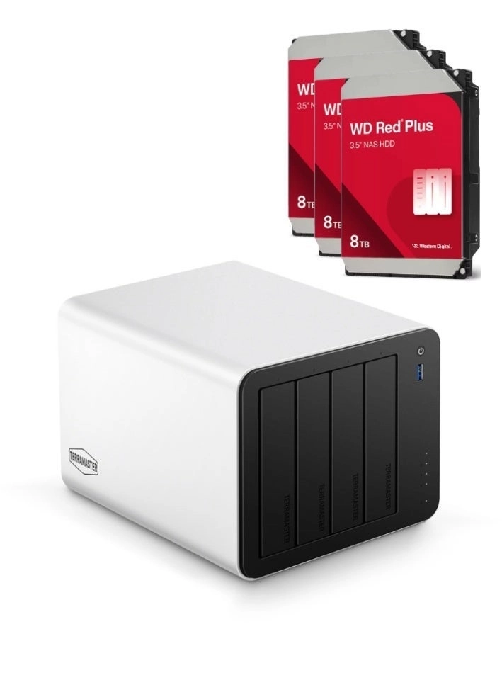 TerraMaster F4-425 Plus + WD Red Plus 4-Bay 24TB - 3 x 8TB WD Red Plus Hard Drives