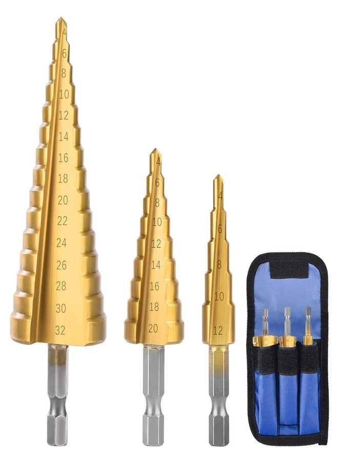 HSS Titanium Step Drill Bits - 3PC 4-12mm 4-20mm 4-32mm