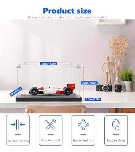 Acrylic Display Case - 38 x 20 x 20 cm for Lego Icons McLaren F1 MP4/4 & Ayrton Senna 10330