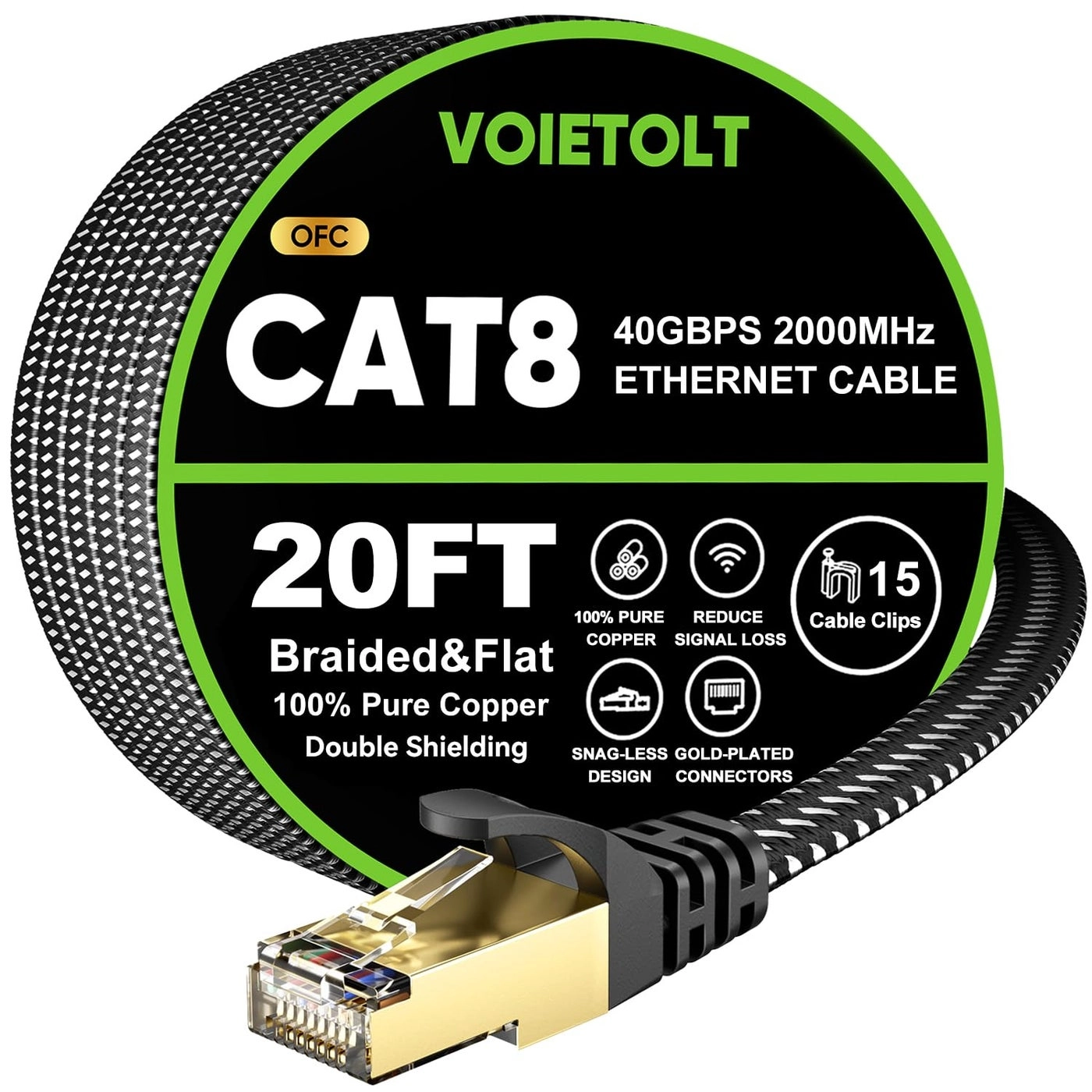 VOIETOLT Cat 8 Ethernet Cable - 20 FT