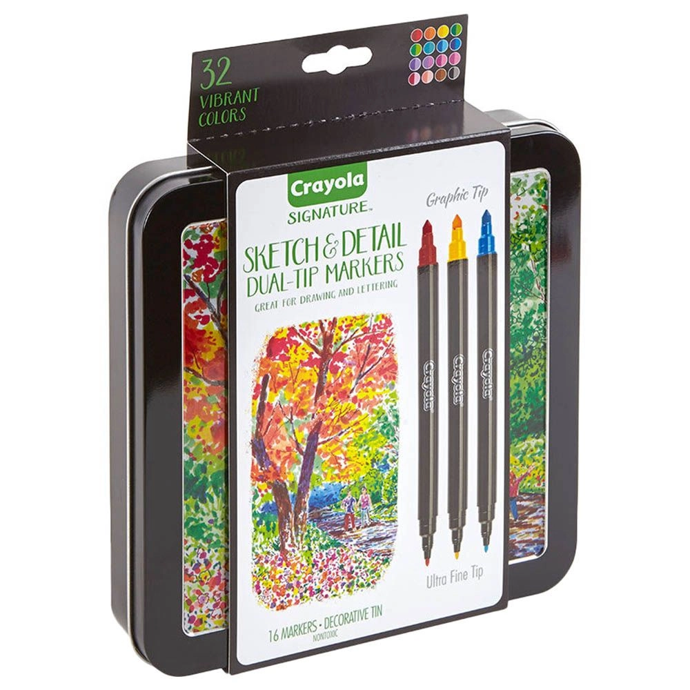 Brush & Detail Dual-Ended Markers - 32 complementary colors brush tip ultra-fine tip