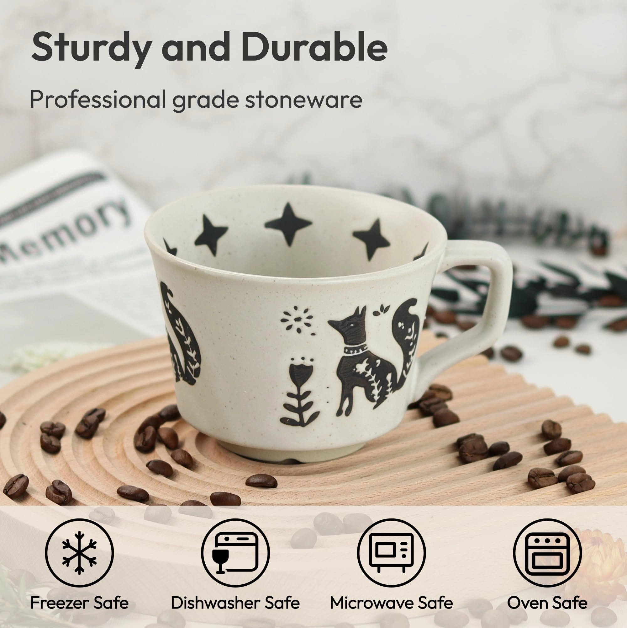 Fox and Bear Ceramic Coffee Mug - 4 pcs