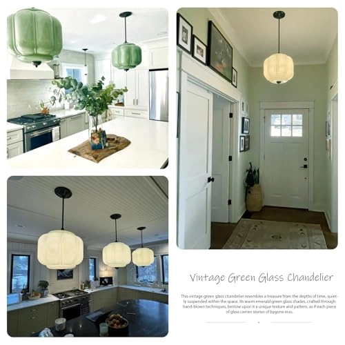 Antique Black Milk Glass Ceiling Light Fixture - 9.8 Inch Green