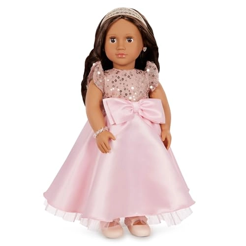 Arya Collectible Doll - 18-inch Plastic Fabric Dark-brown Eyes Wavy Dark-brown Hair Pink Gown Jewelry Accessories Ages 3+
