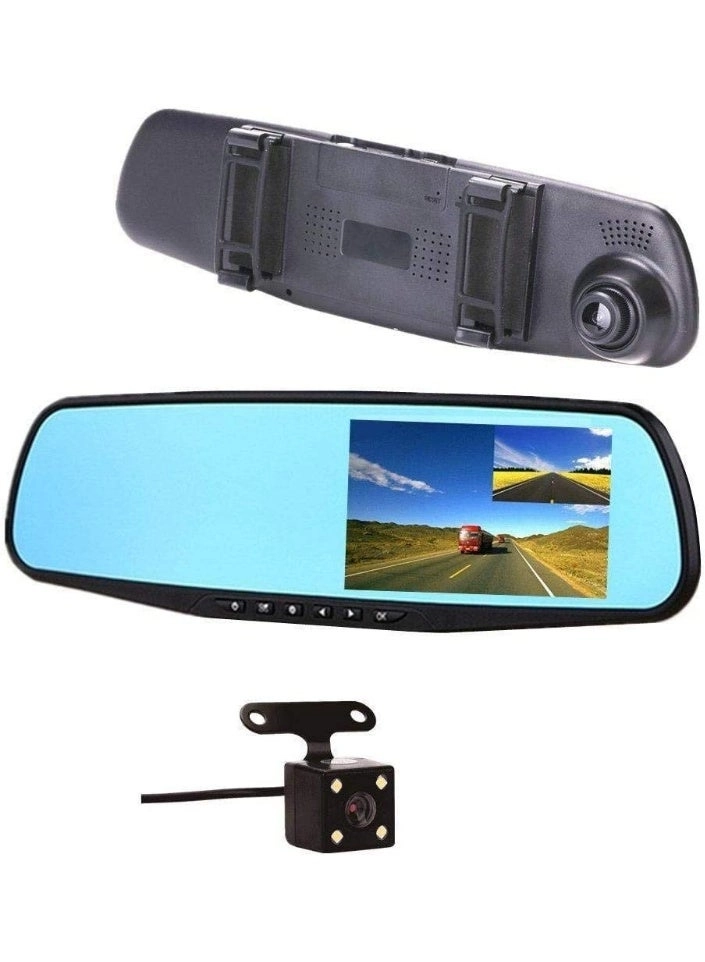 GLEVAR Dash Cam Rearview Mirror - 4.3 DVR Monitor Dual Camera G-Sensor