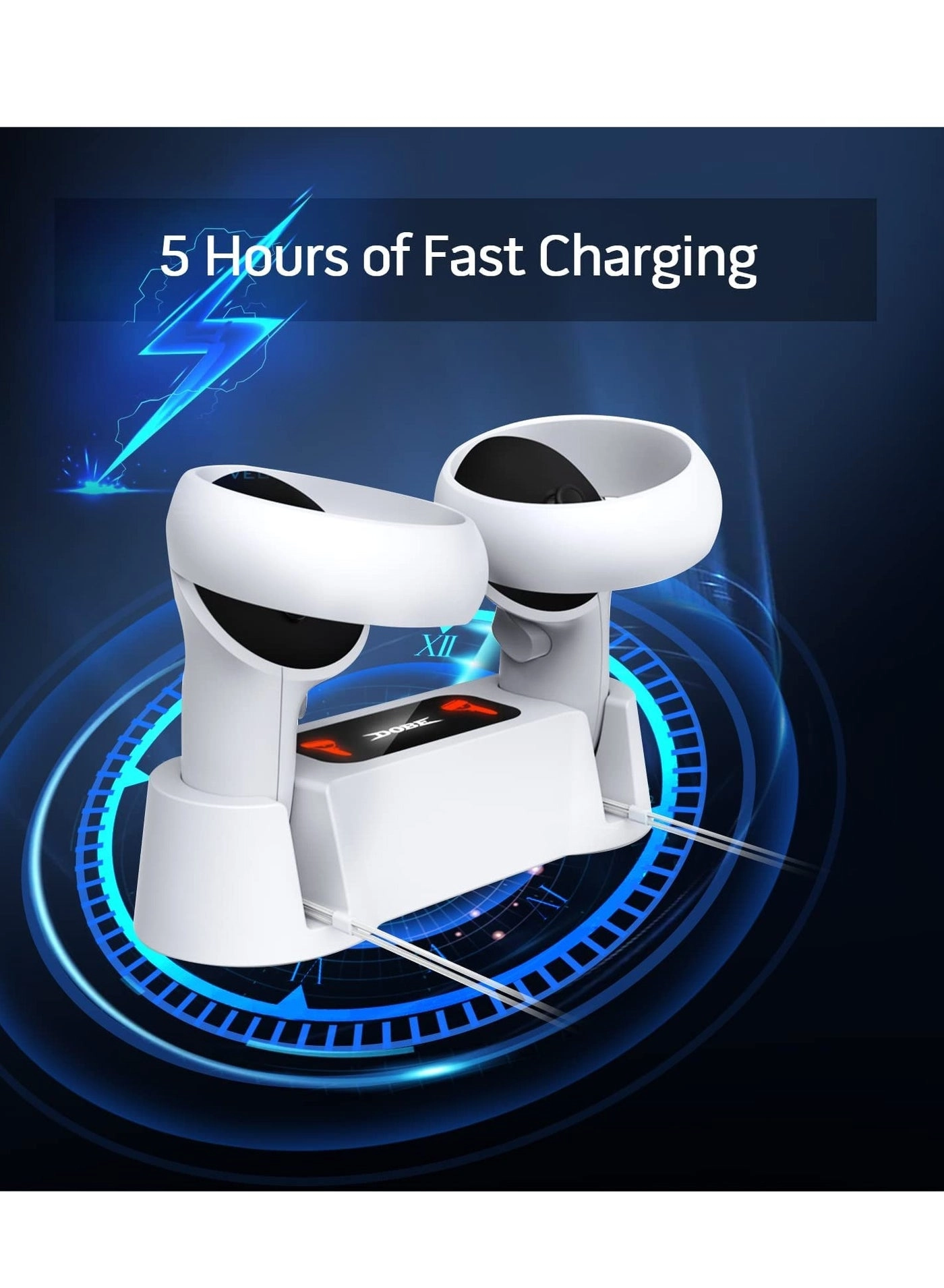 Charging Dock for Oculus Quest 2 Controllers - Fast Charging 2 Rechargeable Batteries Type-C Charging Cable Set
