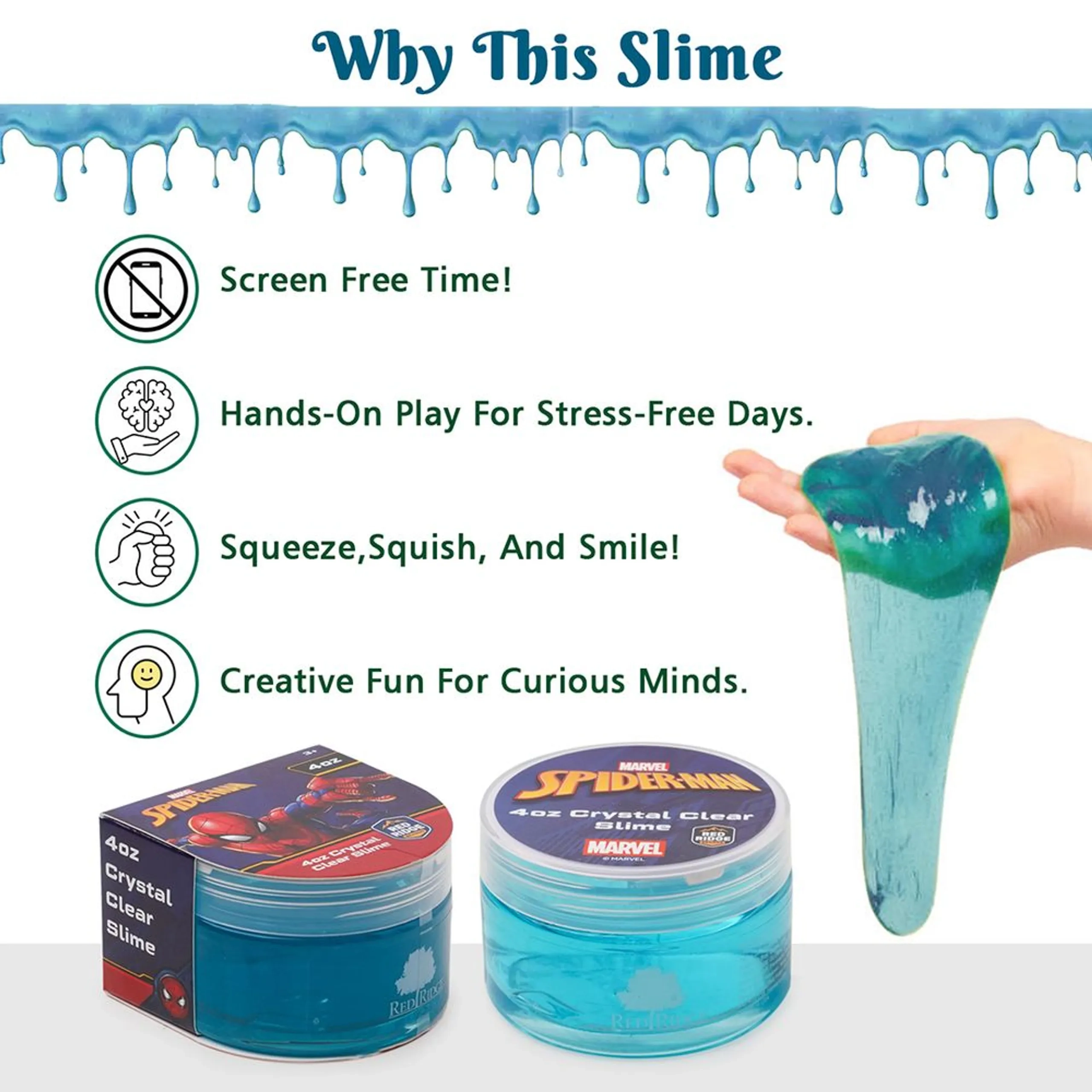 SLIME SQUAD Marvel Spider Man Crystal Clear Slime - 3 years+