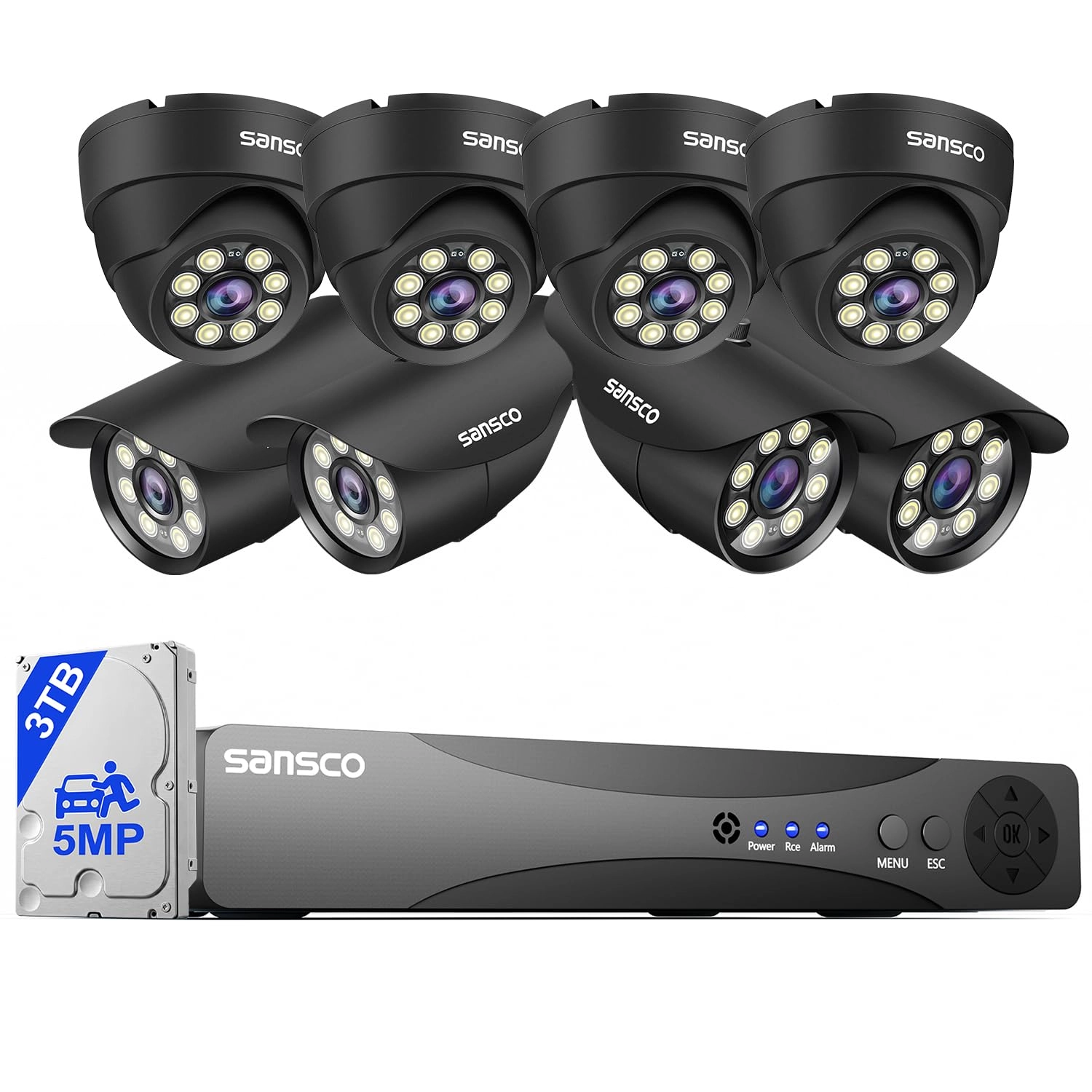 SANSCO DVR - 8 Channel + Hard Drive - 3TB + Camera - 5MP