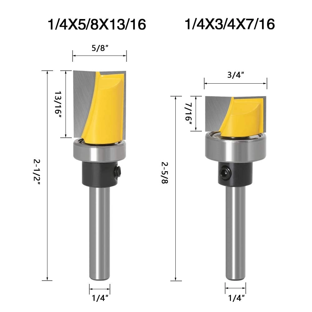 Flush Trim Router Bit - 1/4",5/16",3/8",1/2" 1/4" 4PCS