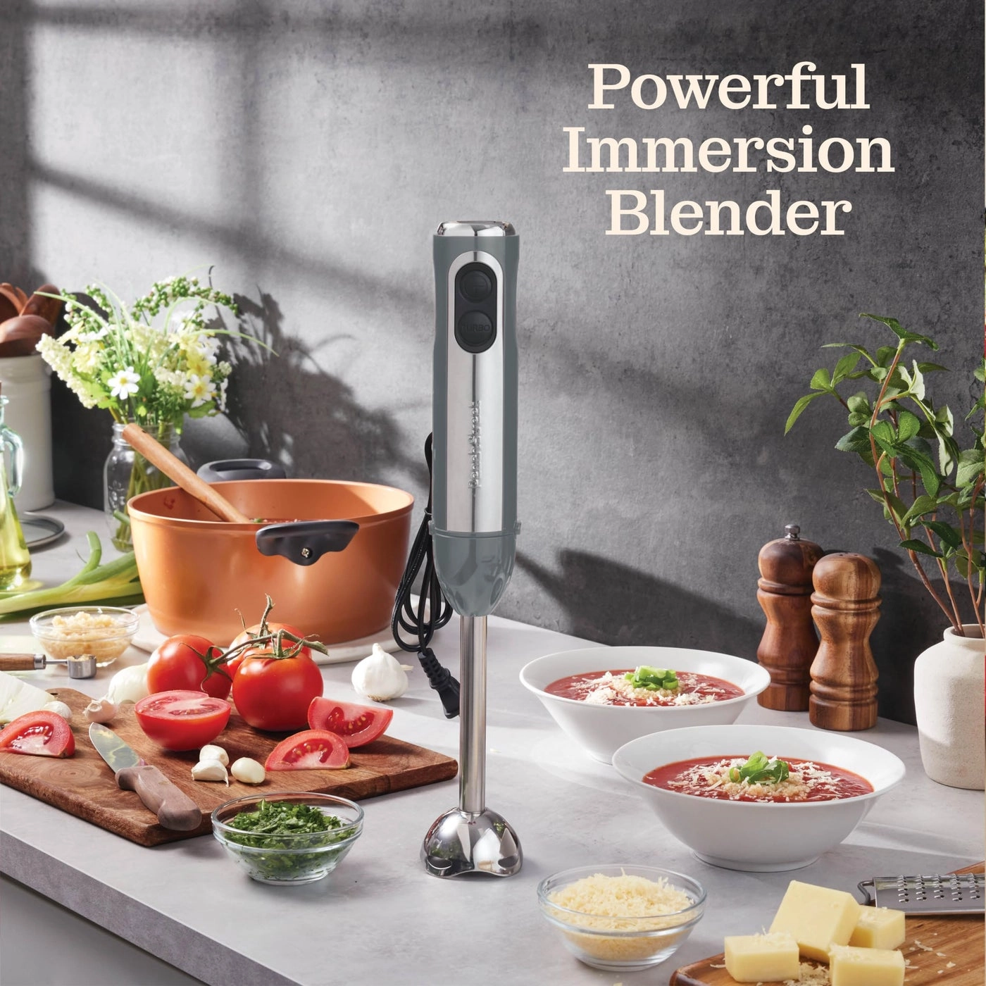 Immersion Hand Blender - Turbo Mode Detachable Base Stainless Steel Blades