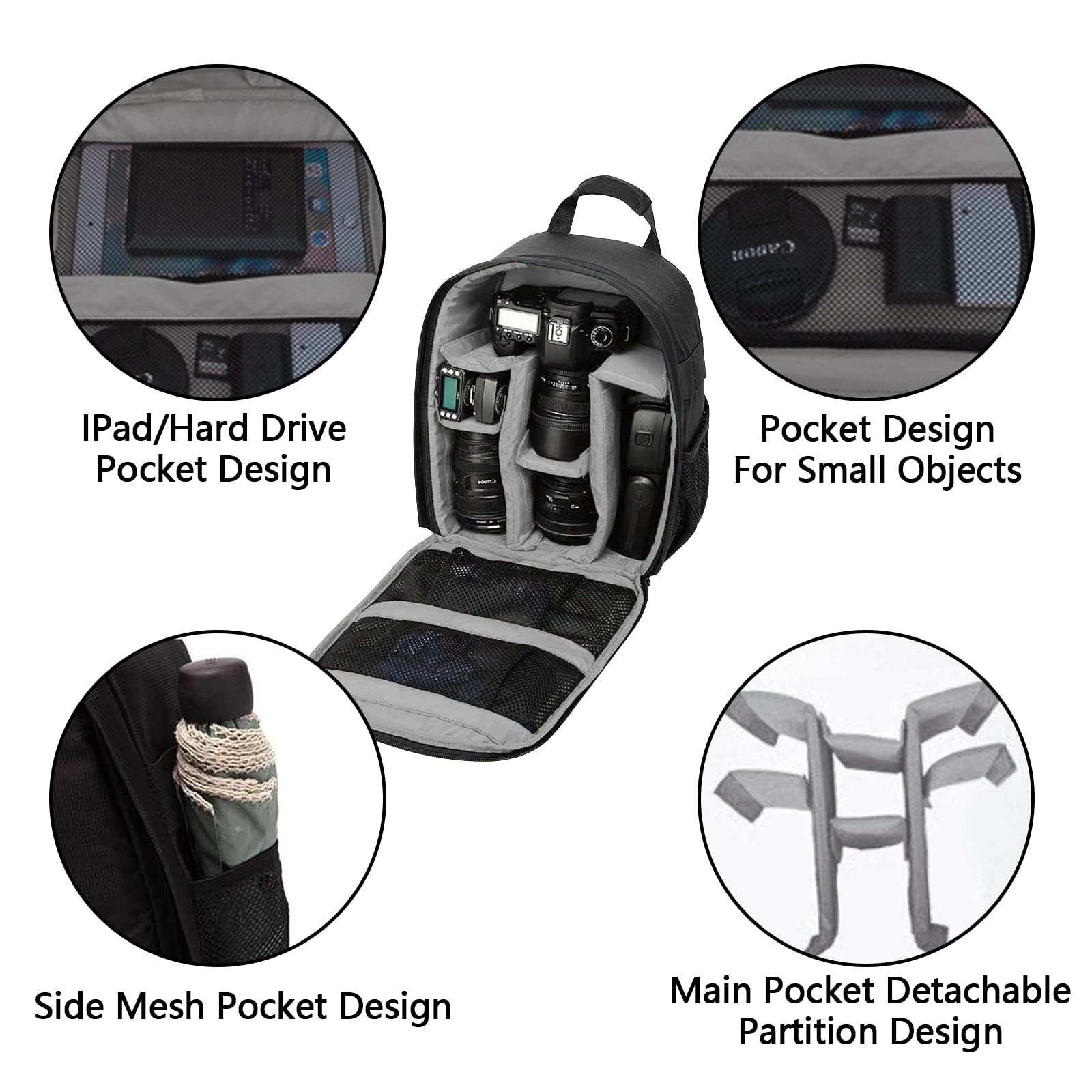 Camera Backpack - 40 cm x 30 cm x 7.5 cm Compatible with Canon Nikon Sony Professional
