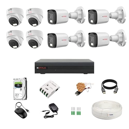 CP Plus 8 Channel DVR + 2.4MP Dome & Bullet Camera + 2TB HDD + CCTV Coaxial Cable Roll + 8 CH Power Supply + BNC & DC Connectors Kit