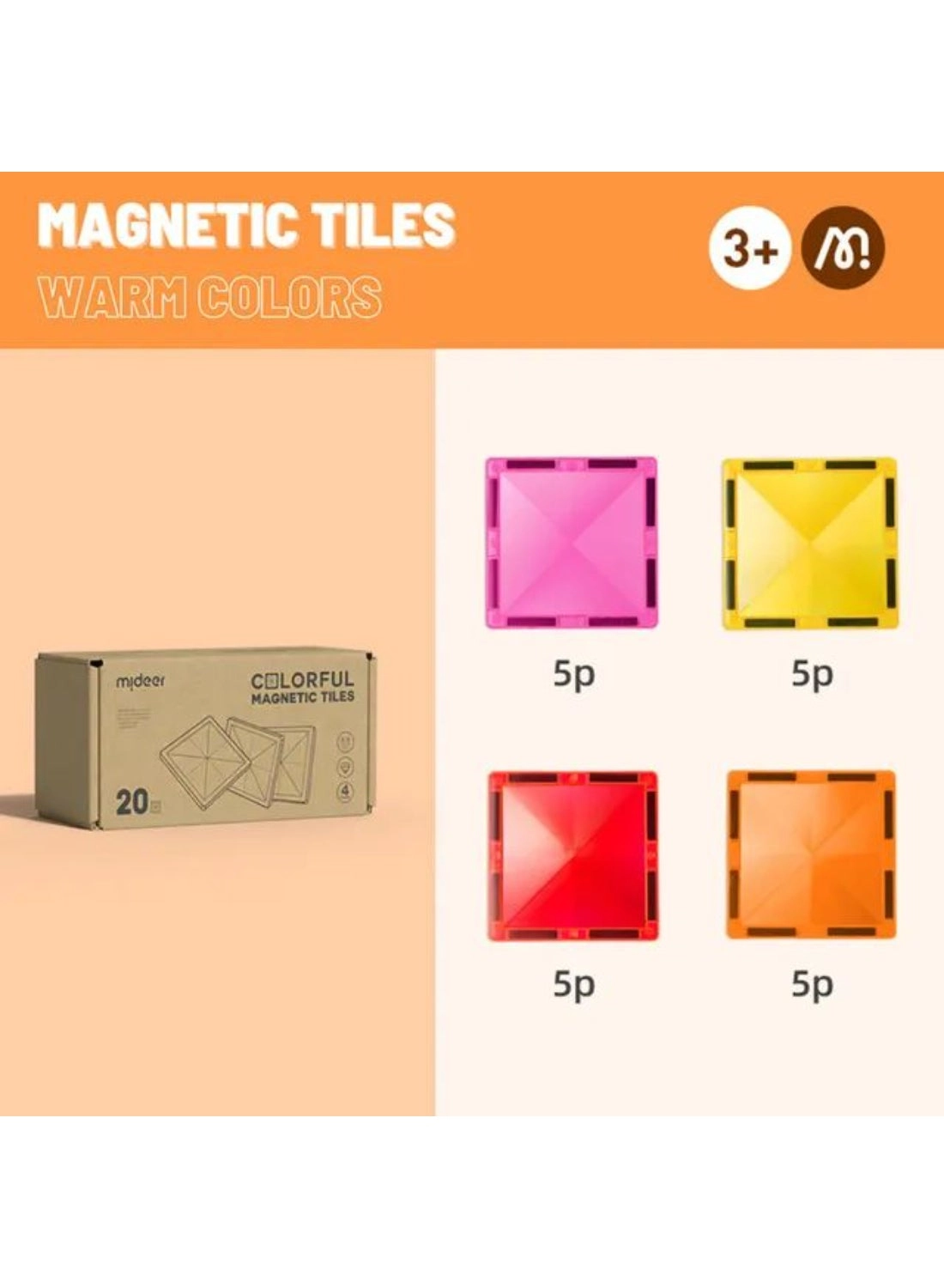 Magnetic Tiles - Warm Colors 20 pcs