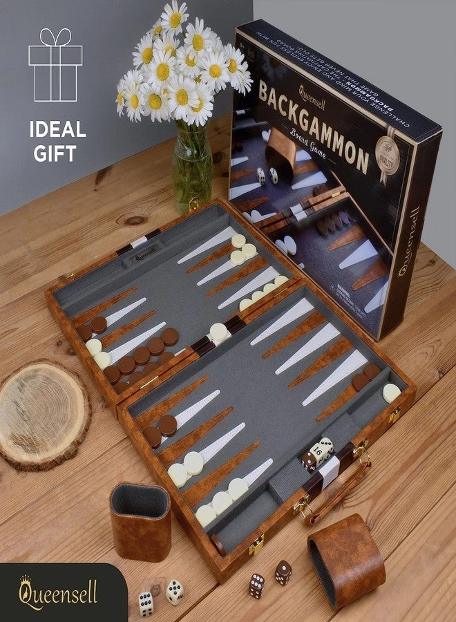 Magnetic Travel Backgammon Set - PU Leather 14" 32 Magnetic Pieces