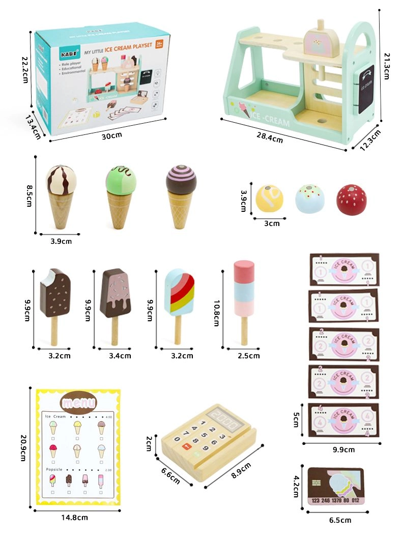 Kids Wooden Ice Cream Shop Playset - 17 pcs (5551007-KABI_0176)