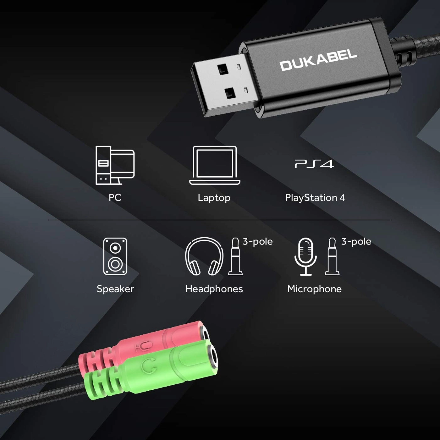 USB to 3.5mm Jack TRS AUX Adapter - 9.8inch