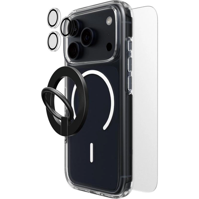 Hard Case - MagSafe Clear + Tempered Glass + Camera Lens Protector + Magnetic Stand for iPhone 17 Pro Max