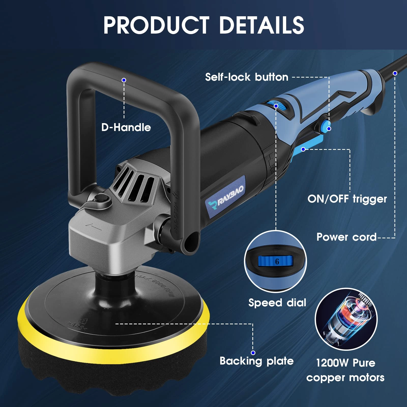 Car Polisher - 1200W 180mm 150mm