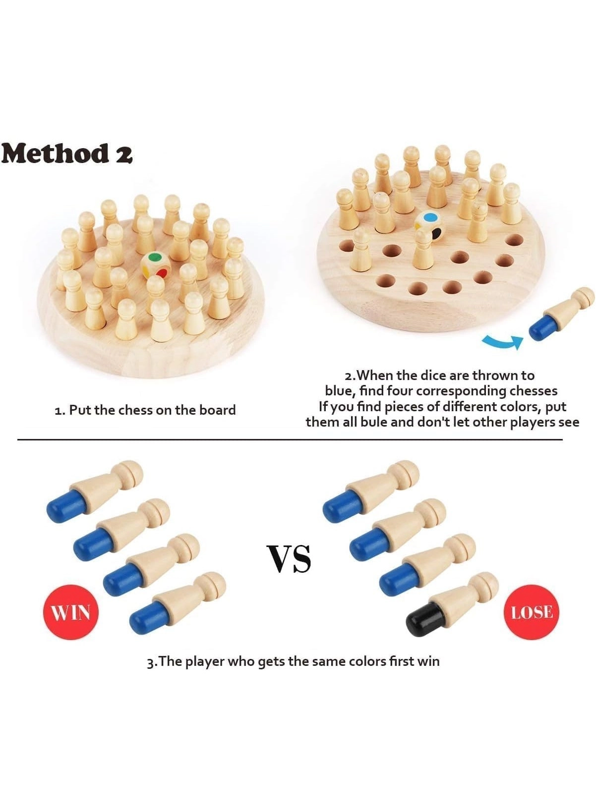 Wooden Memory Matchstick Chess Game - Fun Educational Brain Teaser for Kids