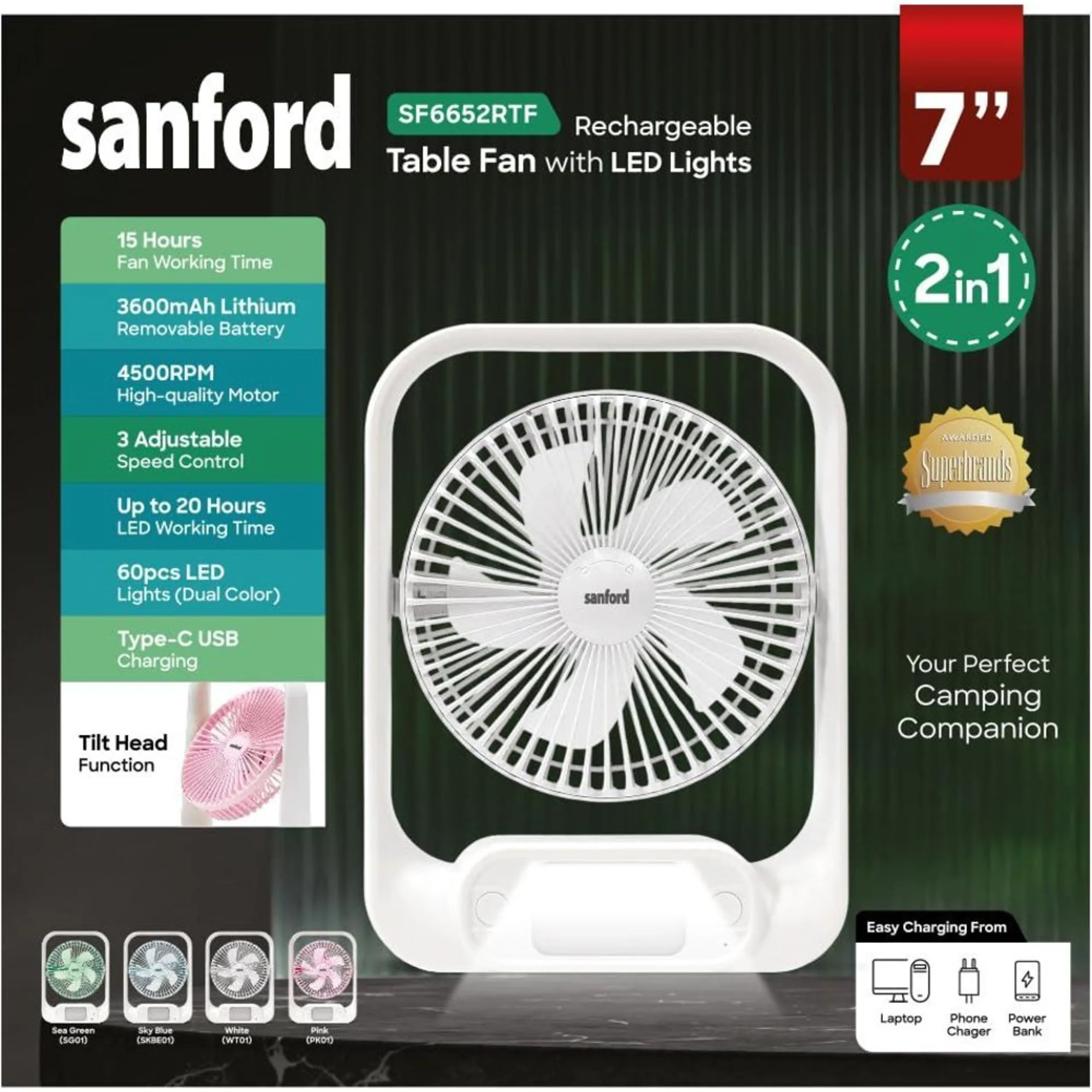Rechargeable Table Fan - 7”