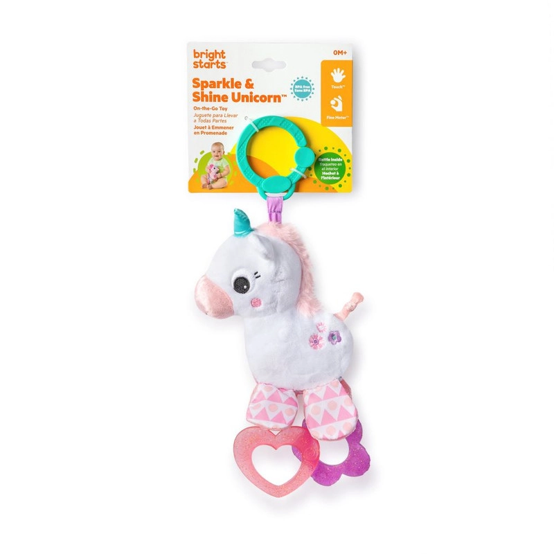 Bright Starts Sparkle And Shine On The Go Teething Toy - Unicorn - Take-along Rattle