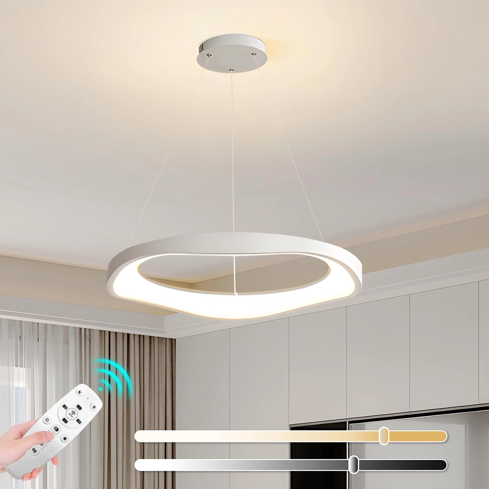 Round LED Chandelier - 3000K–6000K Dimmable