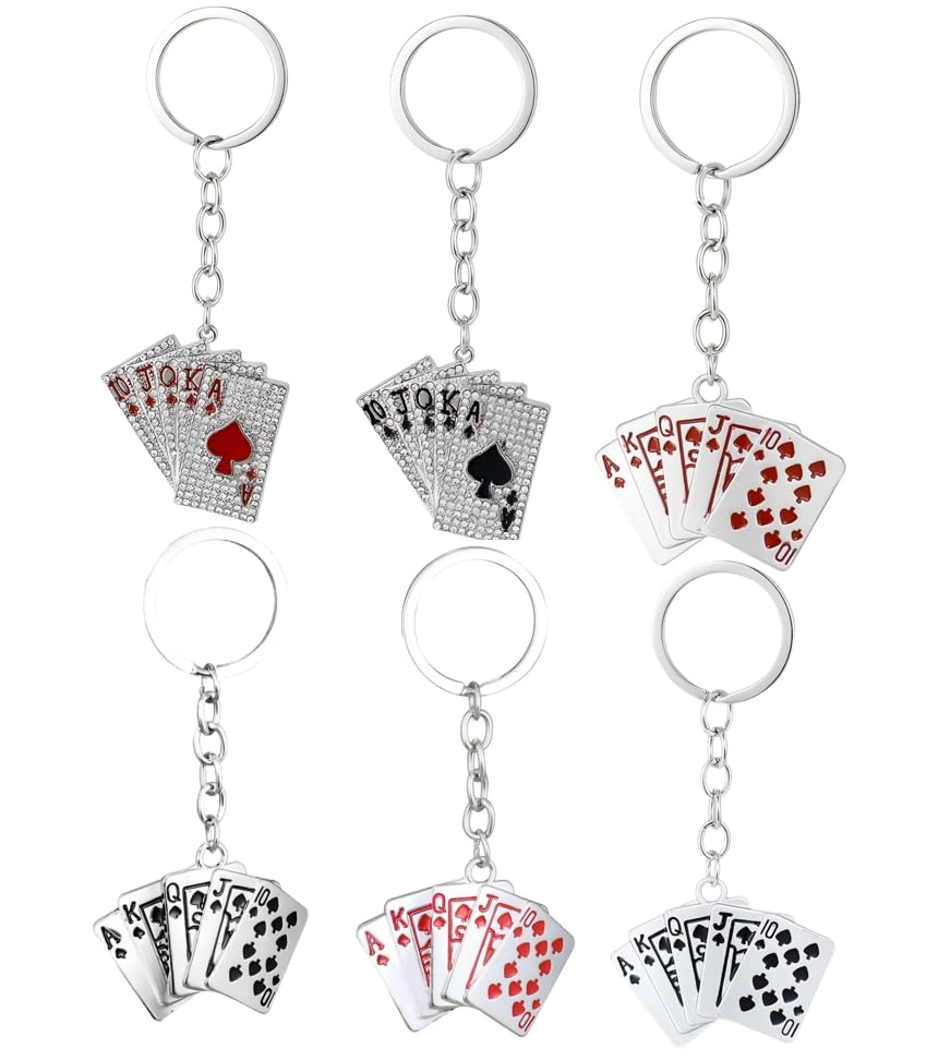 ZENRUIMING Poker Hand Playing Cards Keychain - Royal Flush