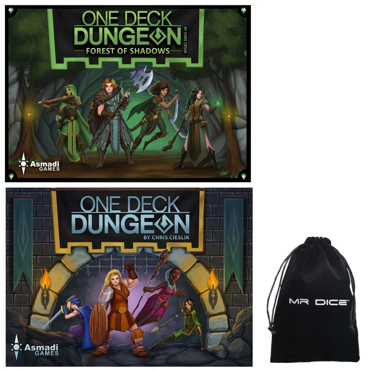 Asmadi Games One Deck Dungeon: Forest of Shadows + One Deck Dungeon + Mr Dice Drawstring Bag