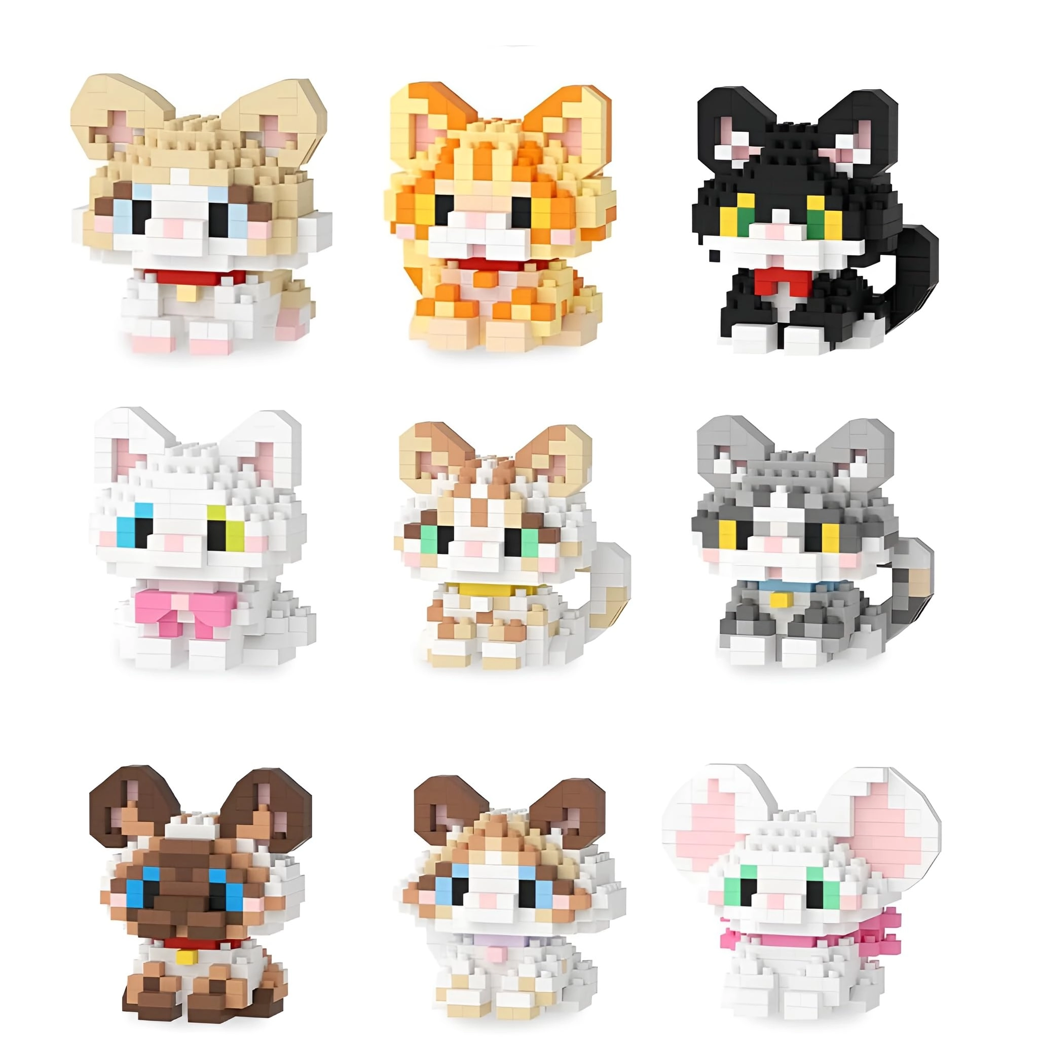 JVAVNE Mini Cat Building Blocks (S16) - Small Cute Cat Figures Pack