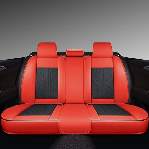 Bench Seat Cover - Universal Fit Faux Leather Black with Red Strip