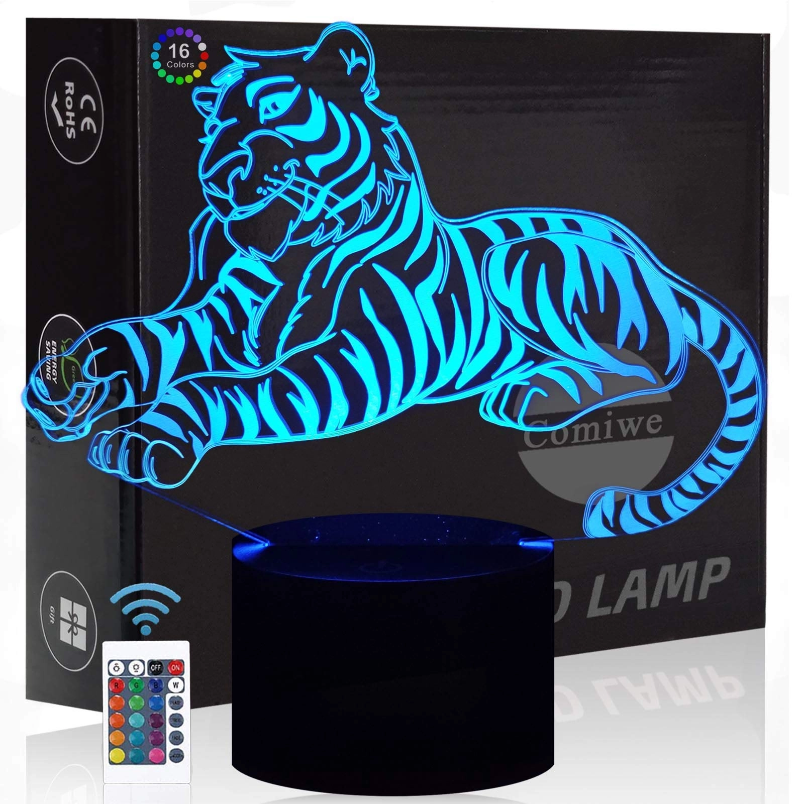 KOLITEE Tiger 3D Illusion Night Light - Corded Electric 16 Colours