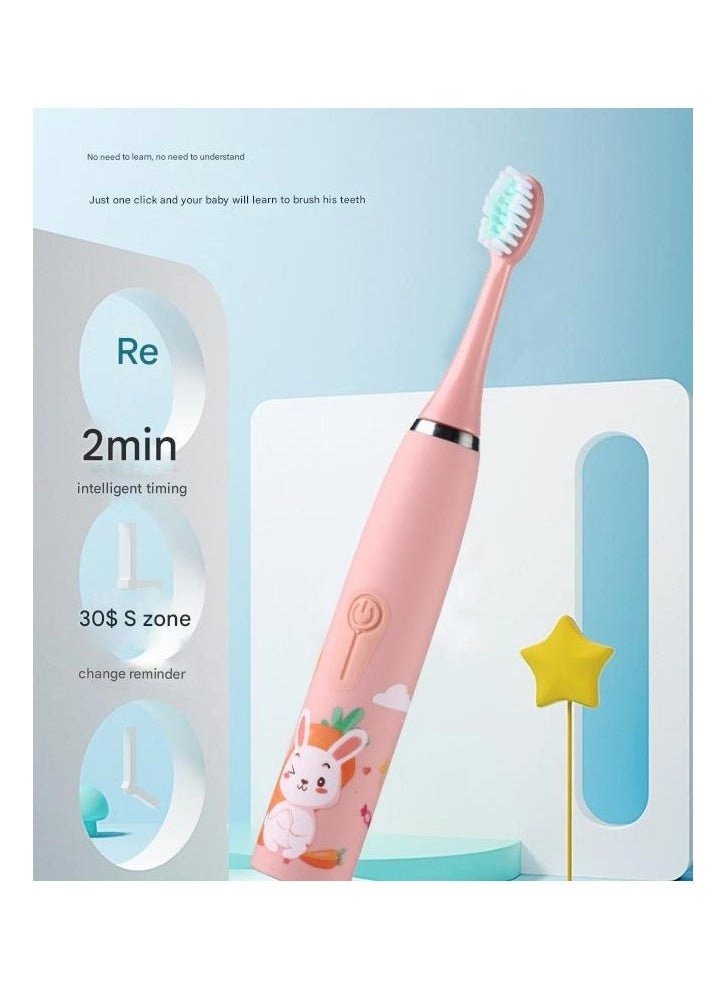 Ultrasonic Electric Children's Toothbrush - Super Soft Waterproof USB Charging 6 Heads