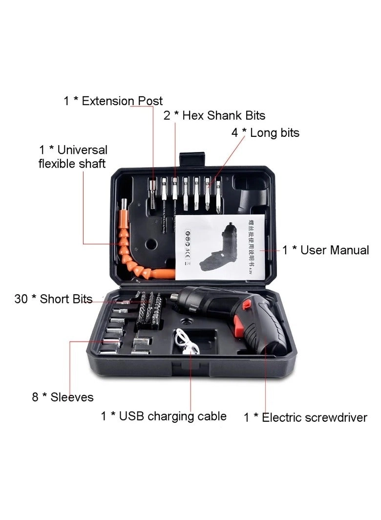 CORDLESS SCREWDRIVER - 47 Piece Rechargeable Black