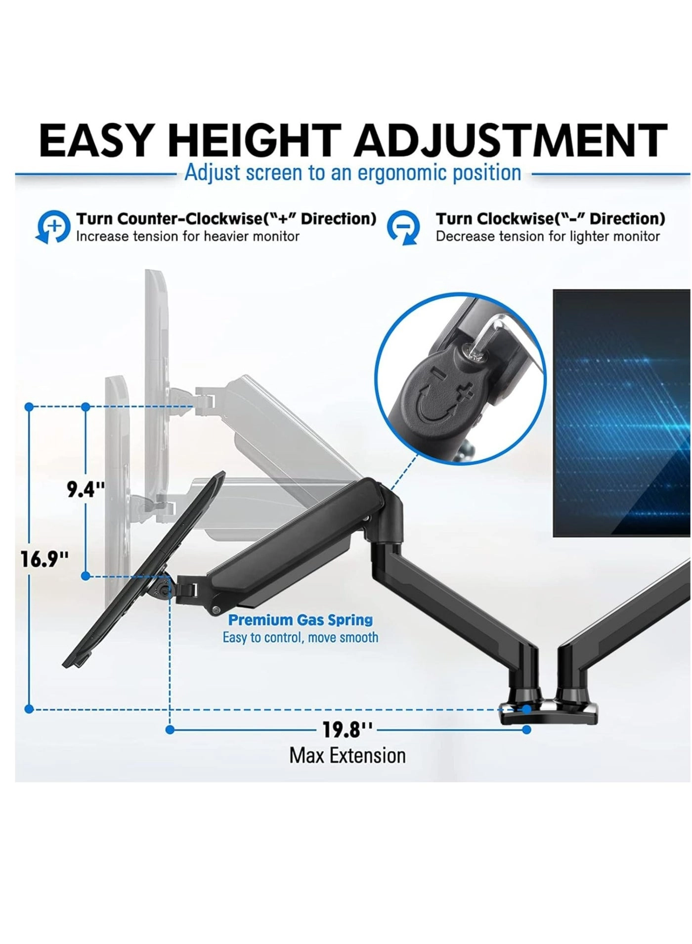 Dual Monitor Arm - two 13”-32” 75x75mm & 100x100mm