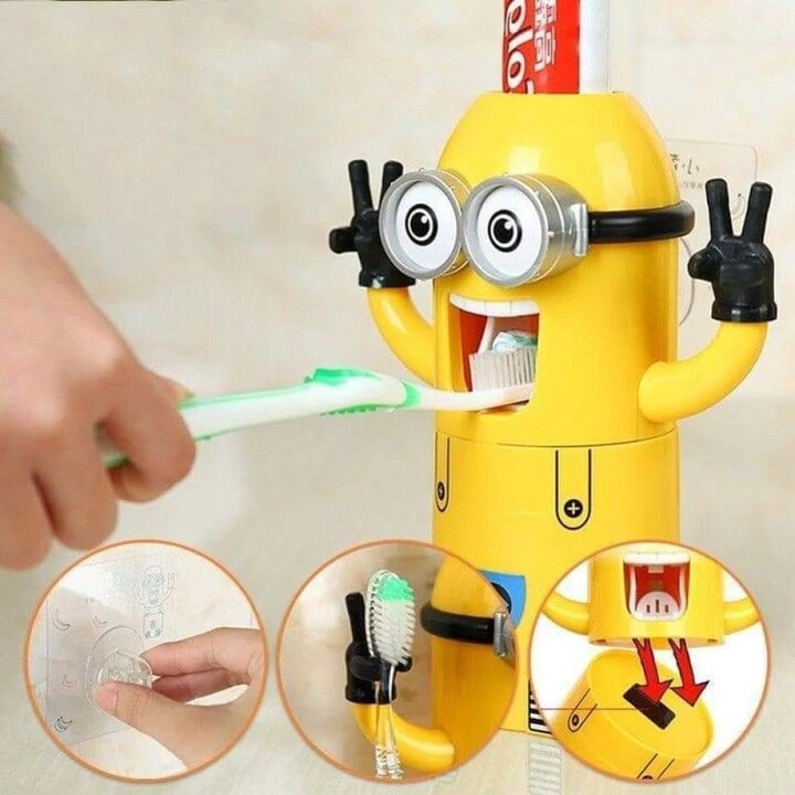 Cartoon Little Yellow Man Toothbrush Holder - Wall 2 toothbrushes