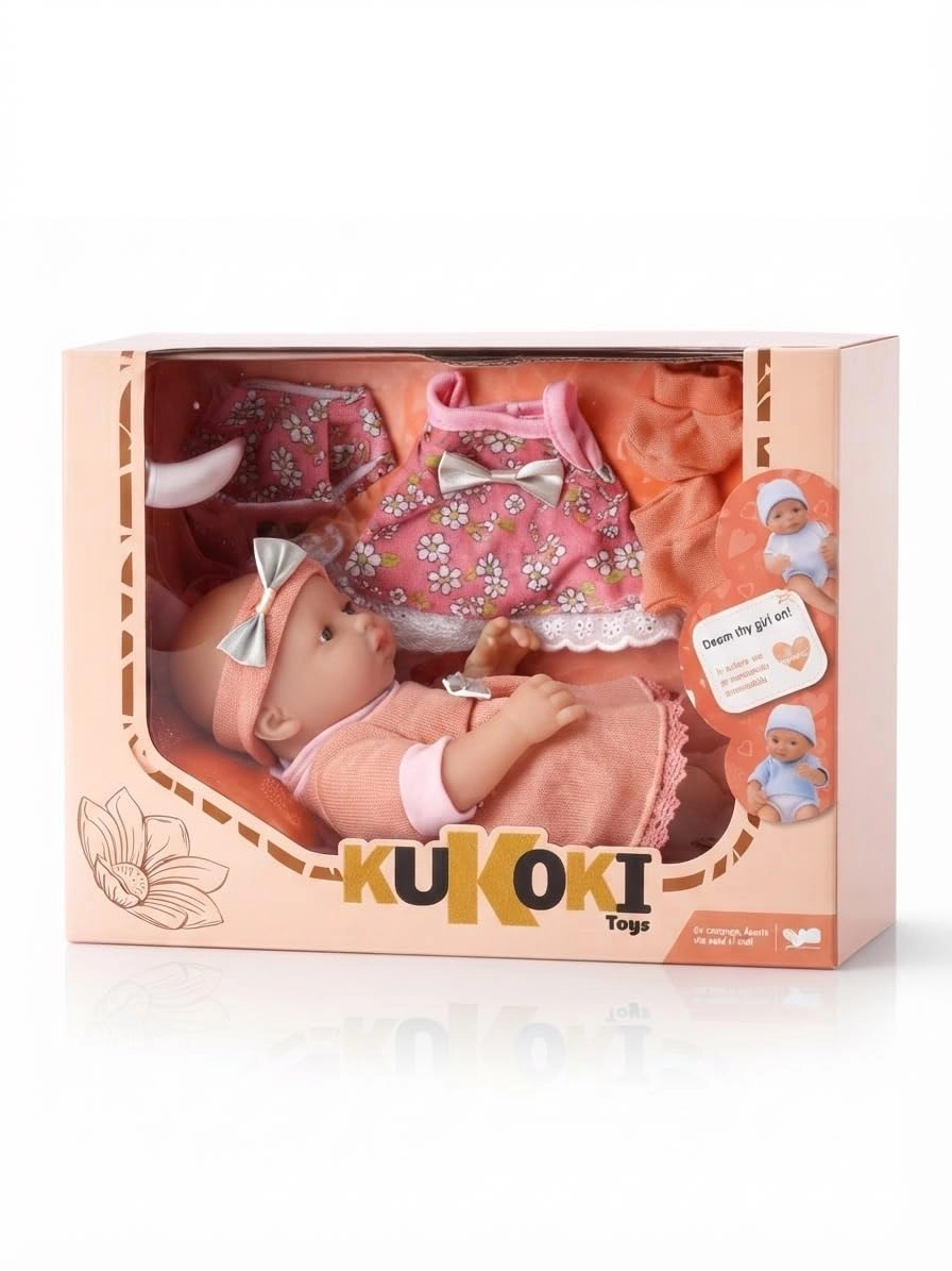 kukoki Toys Baby Doll Set - 23cm Floral Outfit Ages 3+