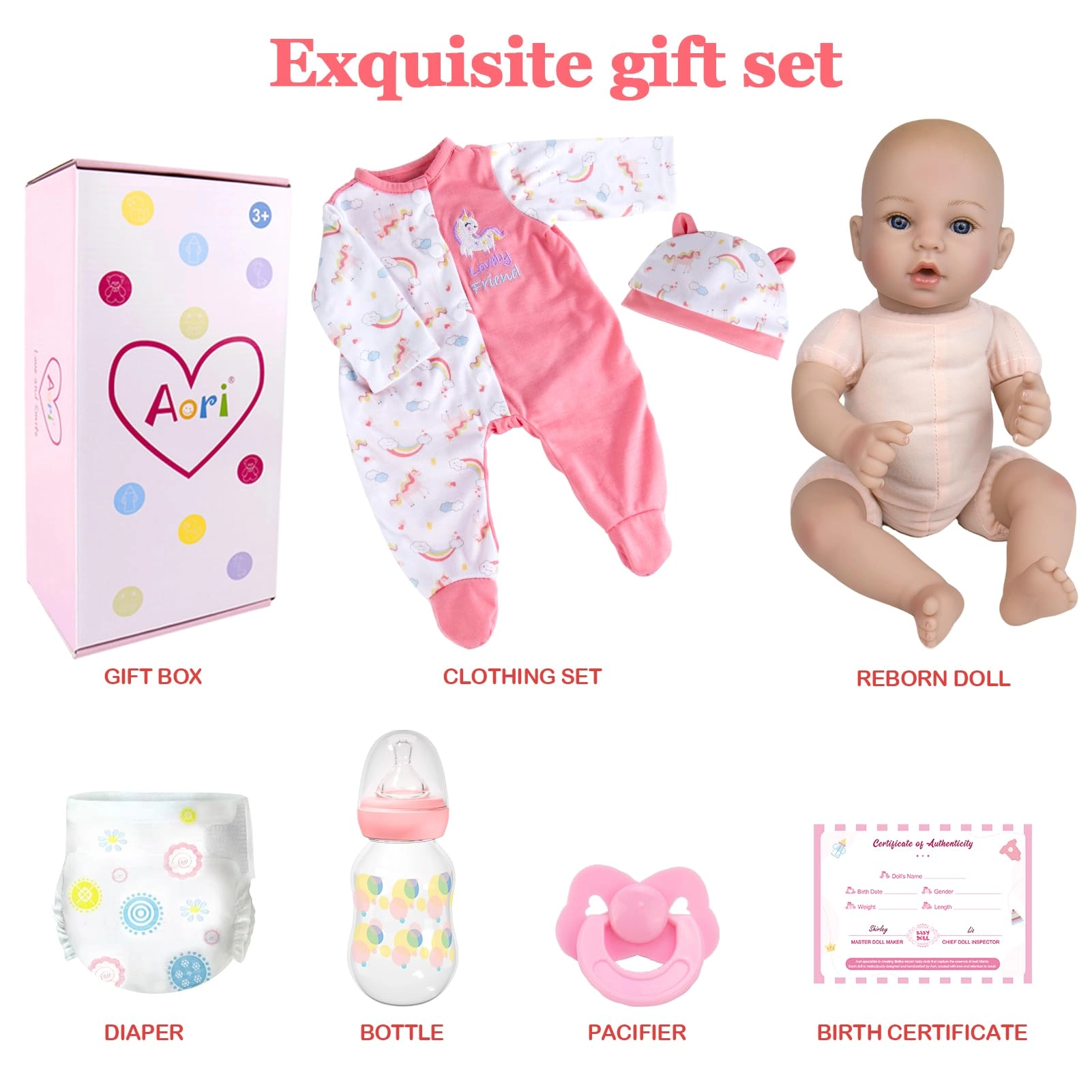 Reborn Baby Doll - 18 inch Newborn Girl Pink Outfit Ages 3+