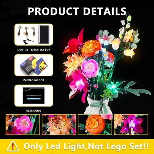 Light Kit for LEGO Pretty Pink Flower Bouquet 10342 - Plastic