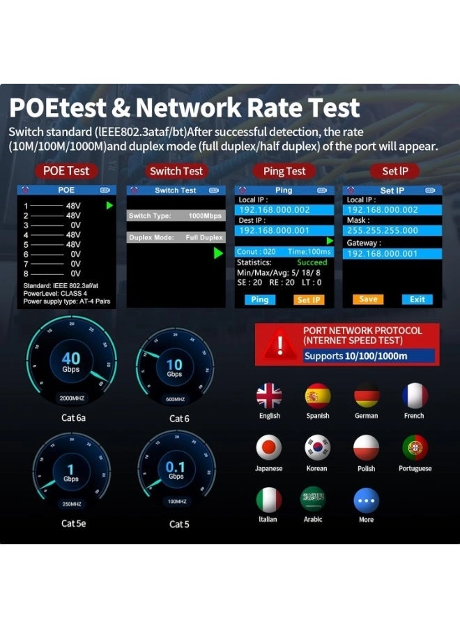NF-8506+ - Network Cable Tester RJ45 Crimp Tool PoE Ping Test