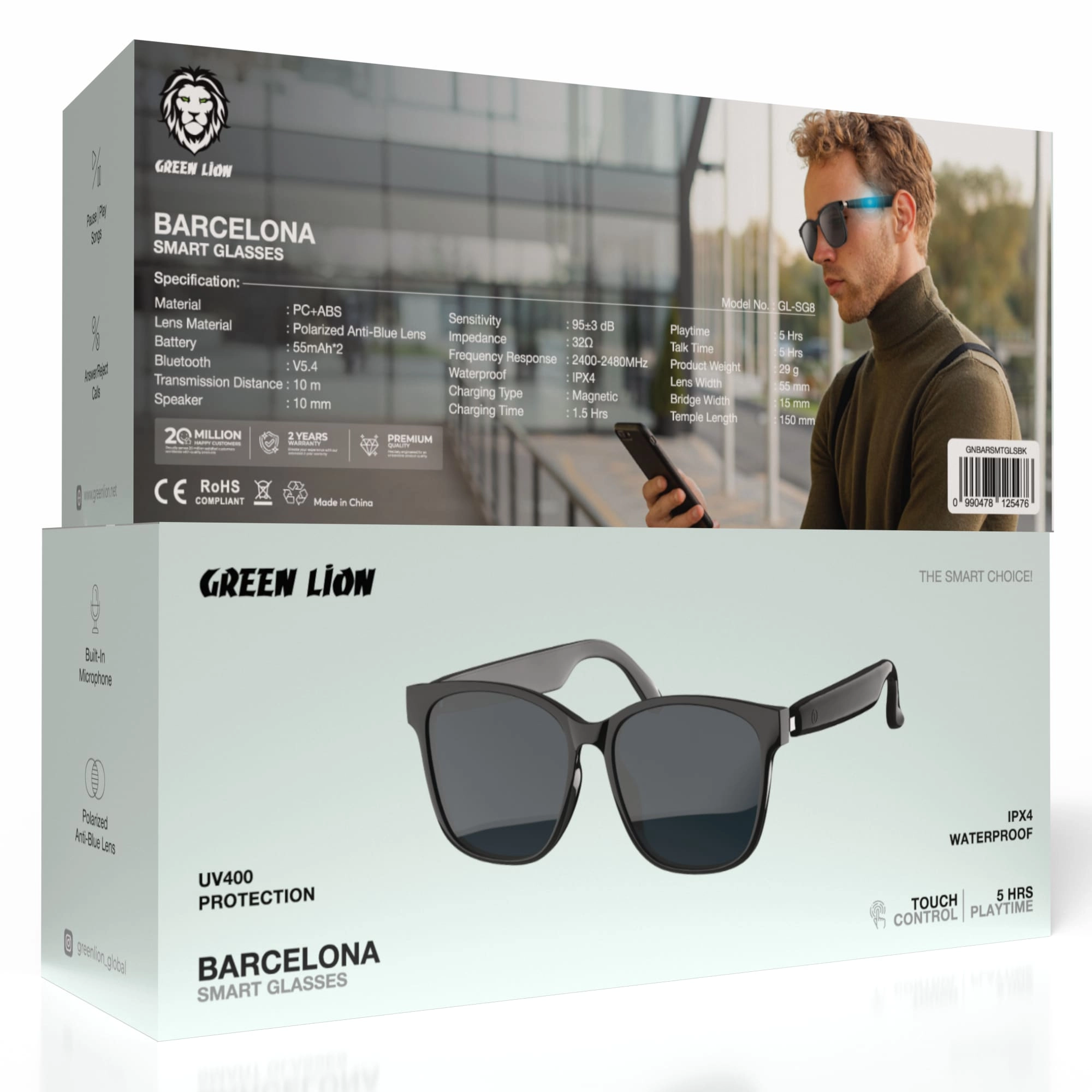 Barcelona Smart Audio Glasses - Bluetooth 5.4 5 Hours Magnetic Charging