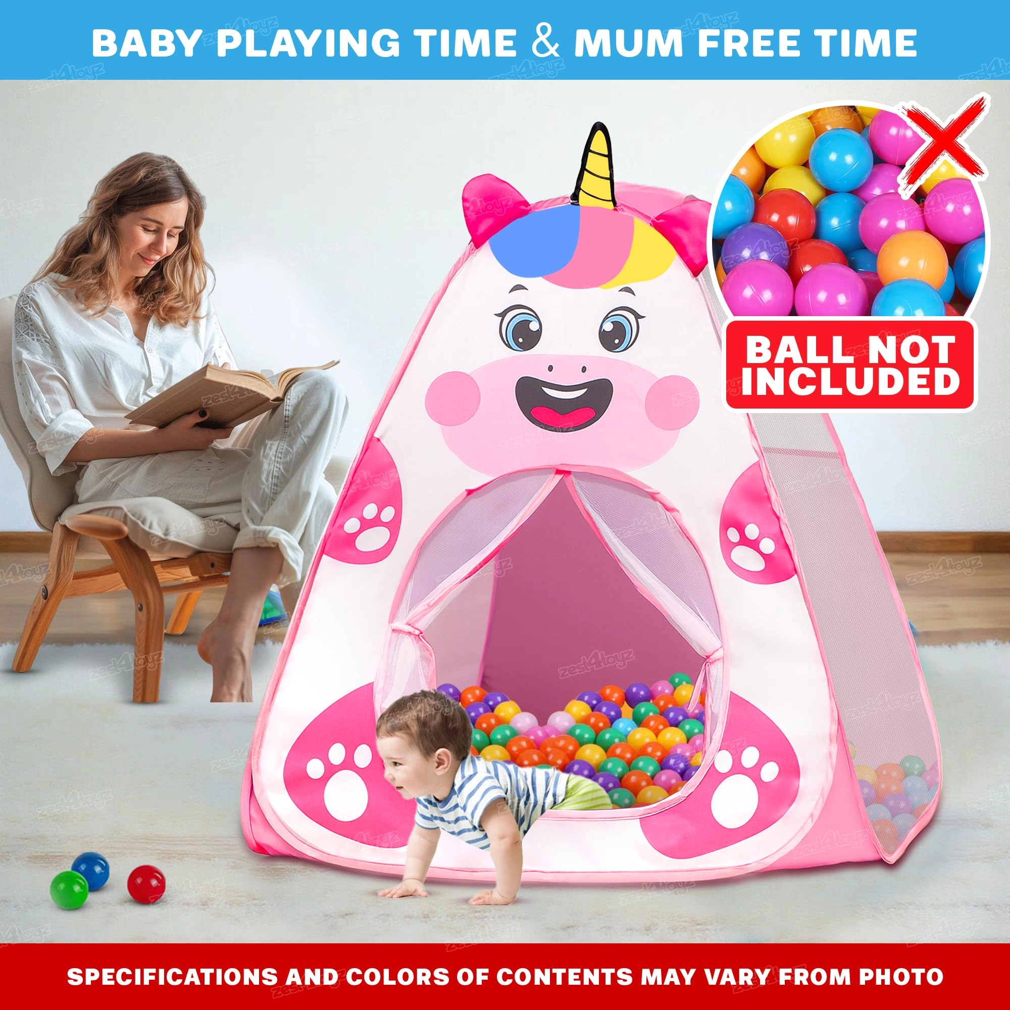 Pop Unicorn Tent - 79 cm x 79 cm x 95 cm Pink