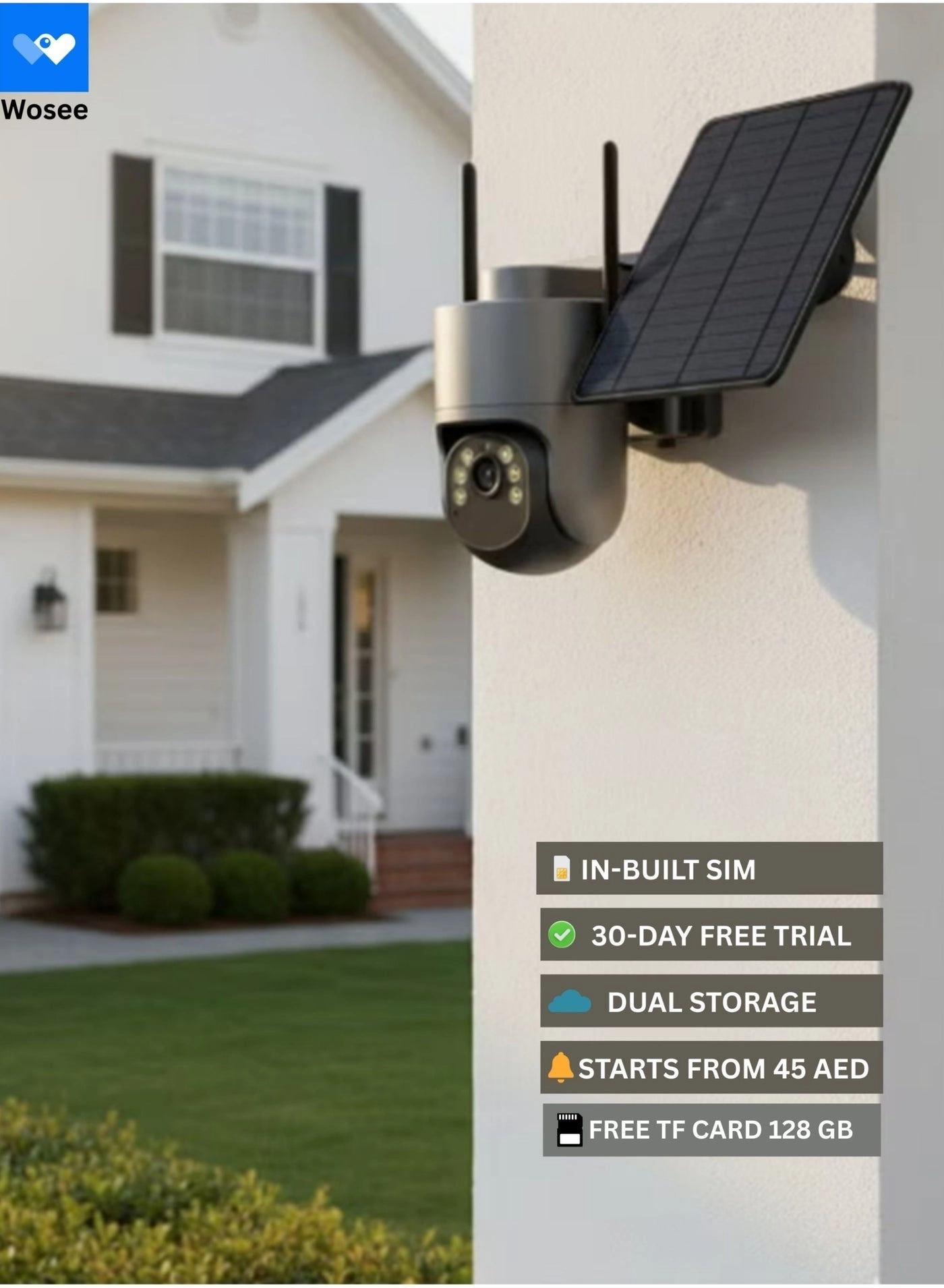 wosee 4G Solar Powered Security Camera 2K