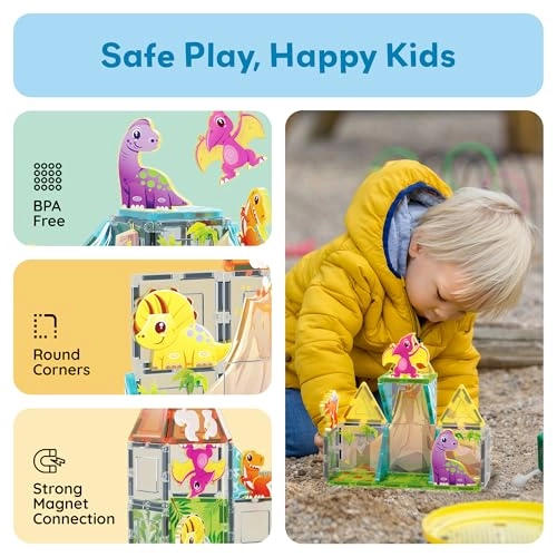 Magnet Tile Building Blocks - 8 Animal Character Action Figures Dinosaur World Themed 26 pcs