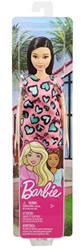 Barbie Doll - Brunette Pink and Blue Heart-Print Dress Platform Sneakers Ages 3+