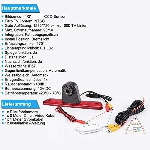 Brake Light Camera - 1280 x 720px Night vision + LCD Monitor - 4.3 Inches