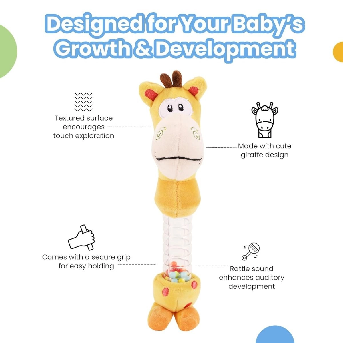 Playtime Giraffe Rattle - Suitable For 0 to 12 Years soft, plush material