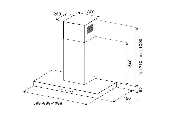 Professional Wallmount Hood - 710 cubic metre per hour