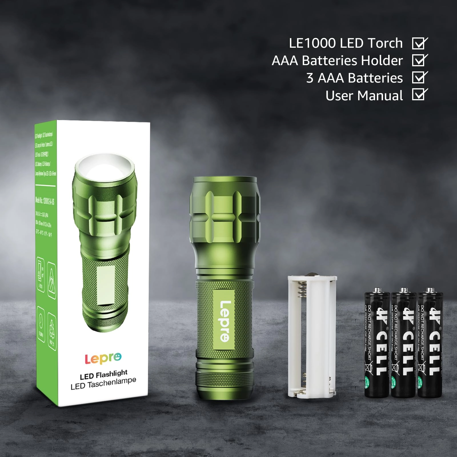 LED Flashlight - 140lm Waterproof Adjustable Focus 2 Pack