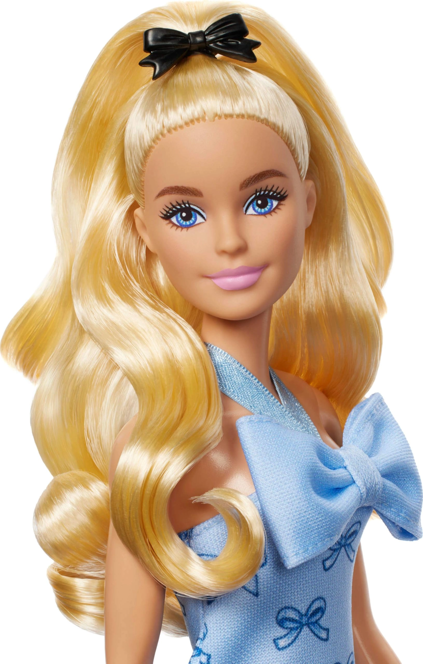 Barbie Fashionistas - #237 Wavy Blonde Ponytail Blue Bow Halter Dress